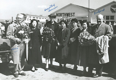 UMN delegation at airport in Korea in 1956
