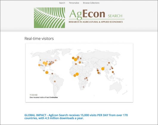 Screenshot of AgEcon website showing visitors map