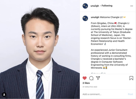 Screenshot of Instagram post with headshot of Changle Li