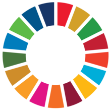 Sustainable Development Goal wheel, featuring 17 different colored pieces of the circle