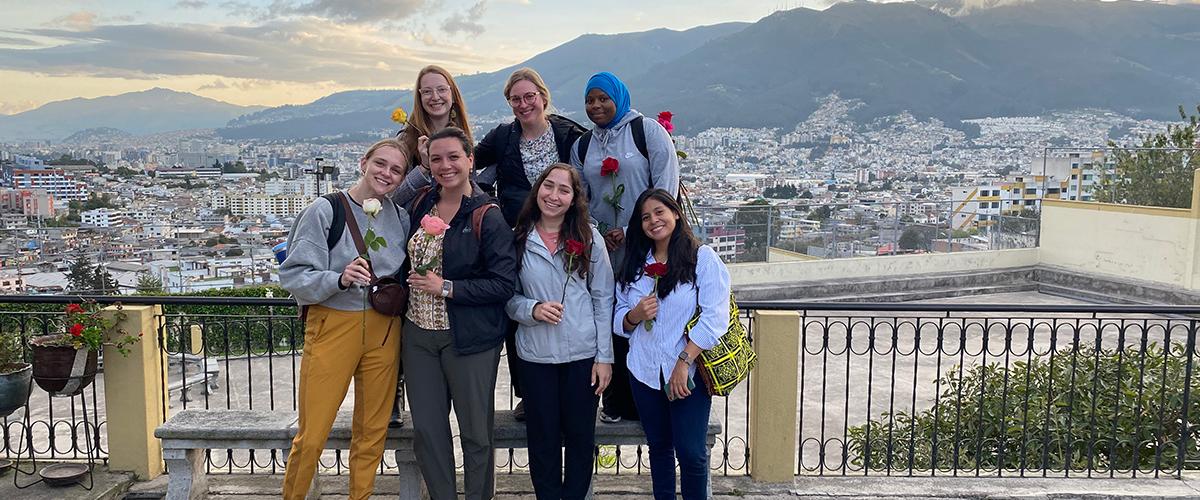 Amy Swenson and classmates with Quito in the background