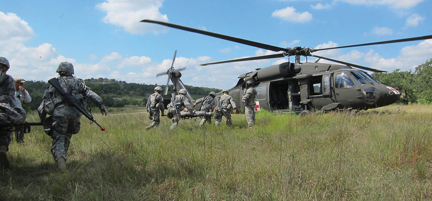 A medical evacuation helicopter with military nurses