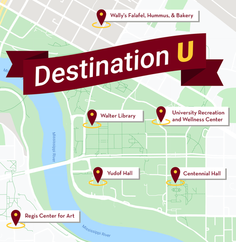 map highlighting locations in Destination U video project