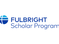 logo for the Fulbright Scholar Program in blue with a globe icon