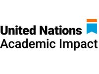 UNAI logo with name of organization and small ribbon in corner